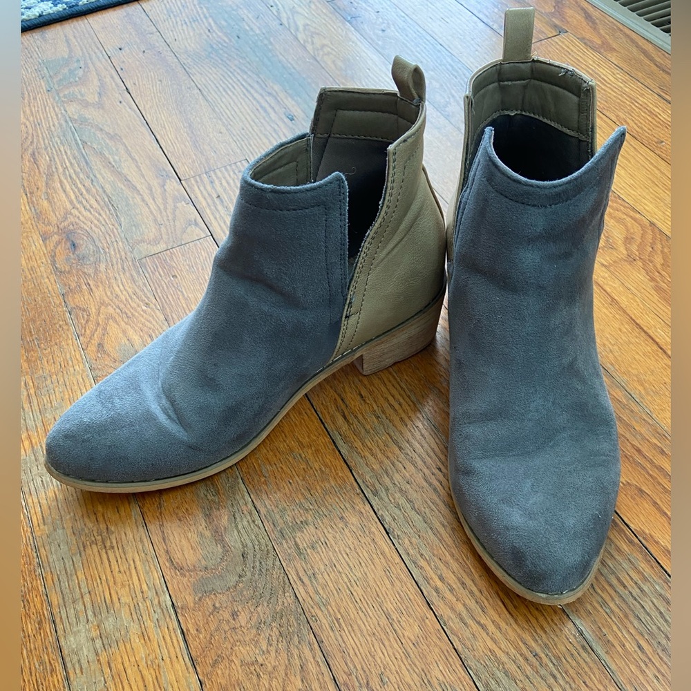 Corkys Two-Tone Gray and Tan Ankle Booties